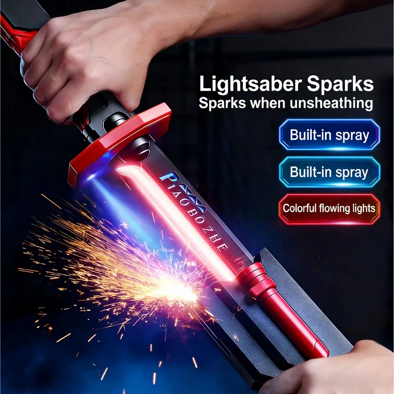 LED Lightsaber Plastic Light-Up Toy - 7-Color Shimmer Spray, Blazing Orange, ABS Construction, Colorful Flowing Lights, 5 Flint Pieces, Stress Relief, Brain Development, Ages 3+, Unisex (Toys & Hobbies Classic Novelty Item for Boys)