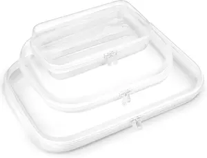3Pack Clear Hard Shell Zipper Case Clear Zipper Pouches, Travel Toiletry Bag & Waterproof Makeup Organizer, Diaper bag, Plastic Pouch for Office Home Storage, White 3 Pack, SML