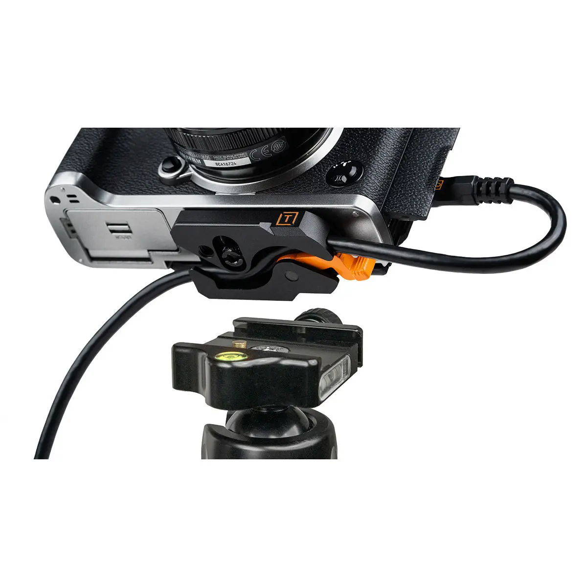 Tether Tools LeverLock Plate and TetherPro Optima 10G 15' USB-C Straight to USB-C Straight Cable, Black