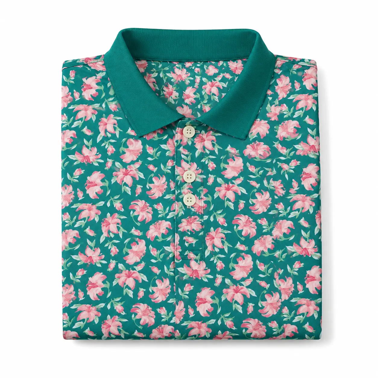 Men's Tropical Floral Polo Shirt Pink Hibiscus Golf Casual Short Sleeve