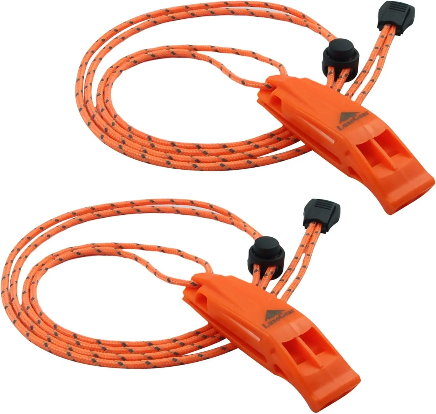 2-Pack Pealess Emergency Whistles - 120dB Loud Blast, Lightweight Floatable Waterproof ABS Plastic Survival Gear, Adjustable Reflective Lanyard, Clip-On Wear, Comfortable Mouth Grip for Kayak/Boating, Camping (2 x Whistles)