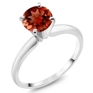 14K White Gold Red Garnet Solitaire Engagement 4-Prong Ring For Women | 1.00 Cttw | Round 6MM | Gemstone January Birthstone