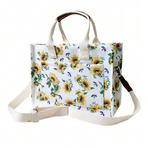 Sunflower Print Large Capacity Tote Bag for Women Multifunctional Shoulder & Crossbody Bag with Multiple Pockets Perfect for Picnic Travel & Daily Use