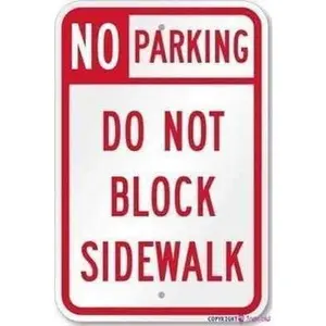 Street sign warning plaque Metal Tin No Parking Do Not Block Sidewalk Metal Aluminum For Wall Art 8x12 Inch Office Signs Outdoor & Indoor Sign