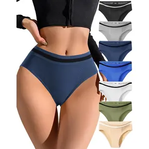 Womens Bikini Underwear High Waisted Seamless Panties High Cut Tagless Soft Cheeky Ladies Panties 7 Pack Activewear Athletic