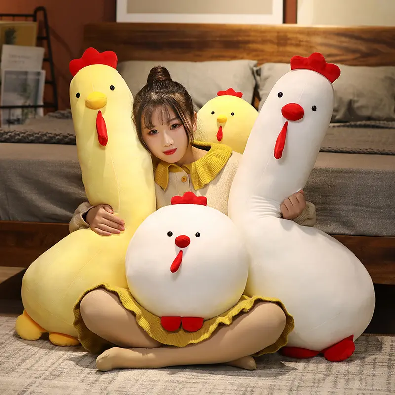 Cute chubby chick plush toy, hen pillow, long pillow for girls to sleep with, children's stuffed toy
