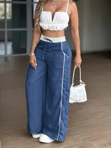 Y2K Light Greenish-Gray High Waist Wide Leg Pants, Womenswear European And American Loose Casual Pants, Spring/Summer Versatile Slimming Straight Leg Wide Pants, Bottom