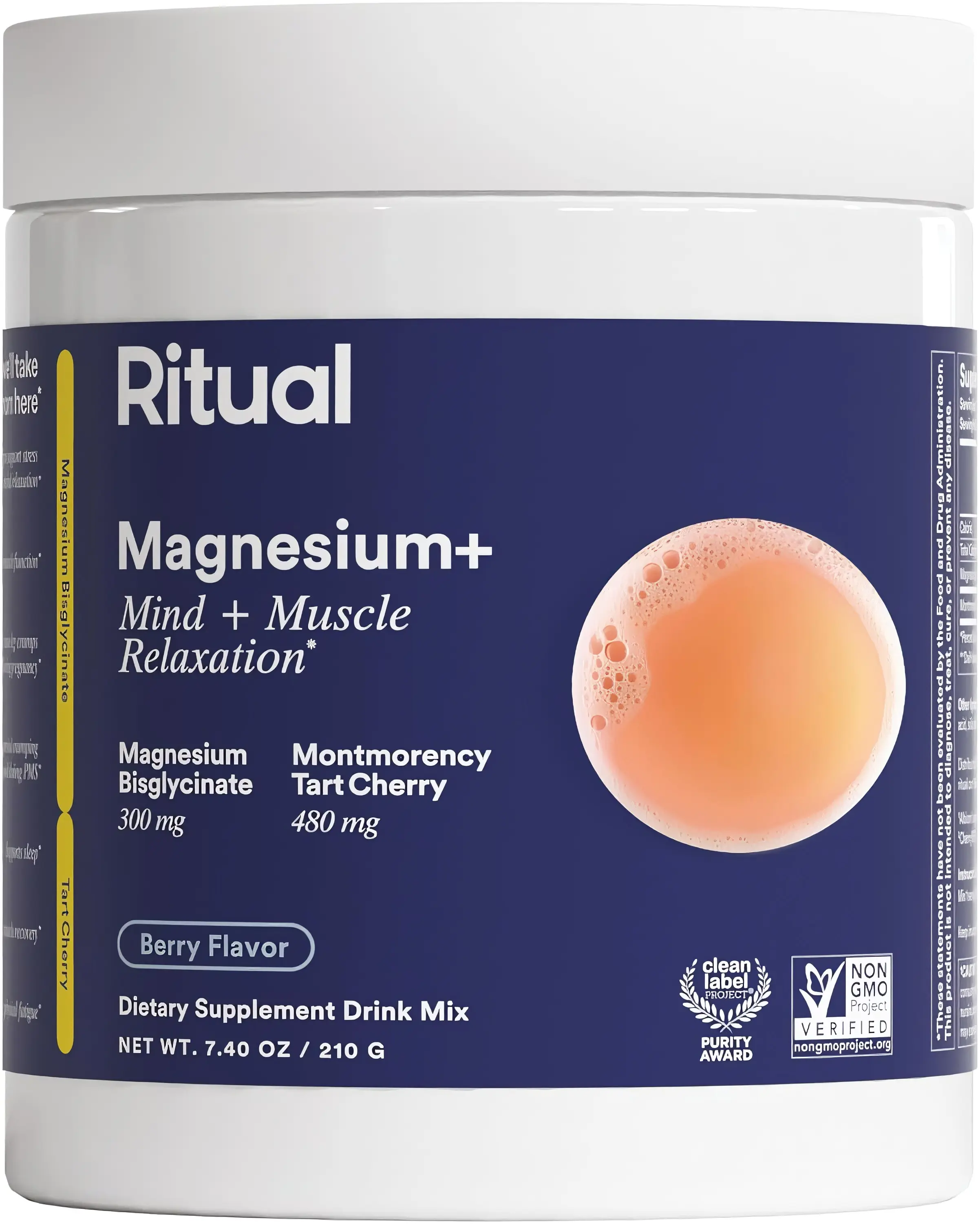 Ritual Magnesium+ Glycinate Tart Cherry Drink Mix Supplement - 30 Servings | Support Calm, Sleep, Mind, Muscle Relaxation, Recovery and Cramping Relief** Sugar-Free - Vegan - Berry