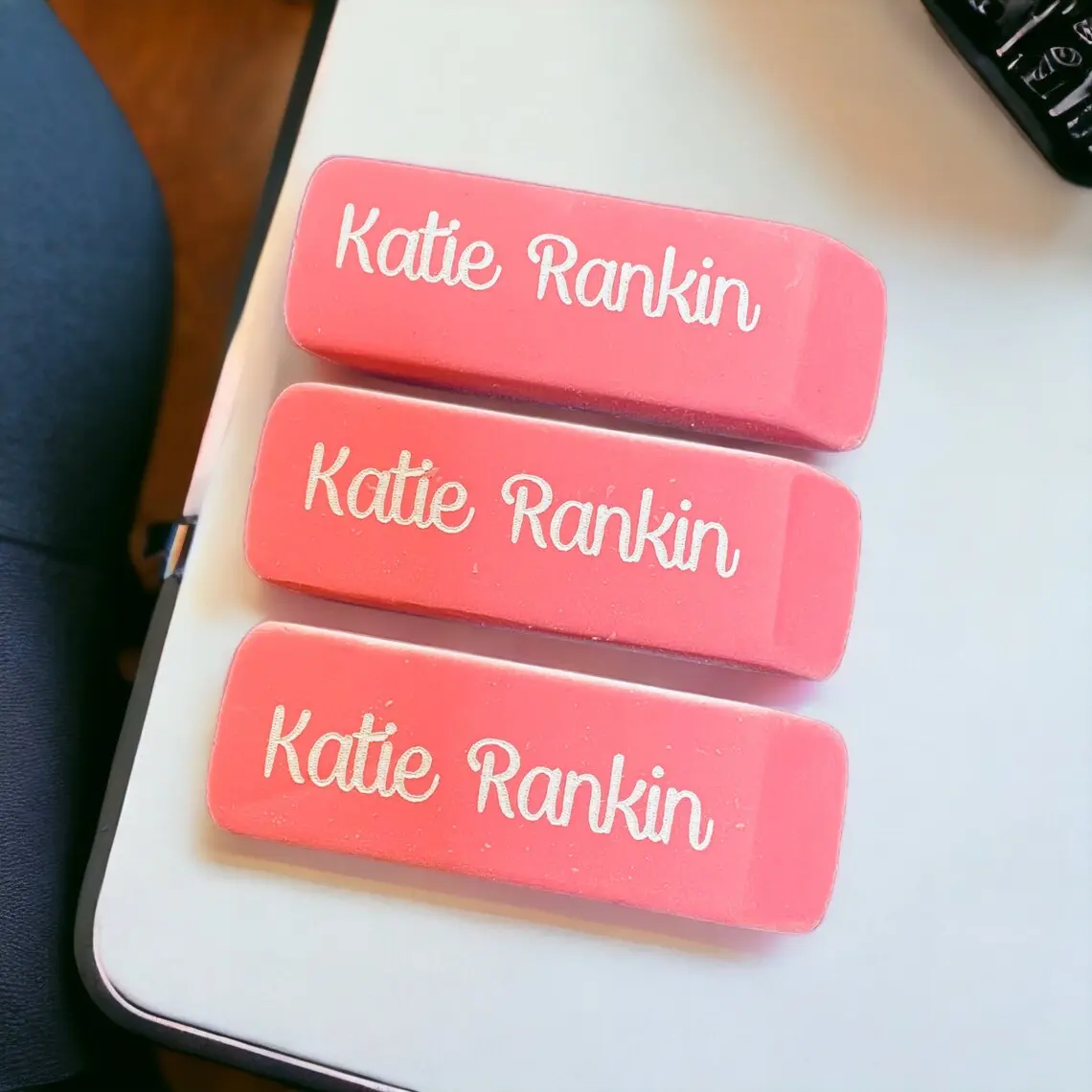 Engraved Pink Erasers with student name for back to school