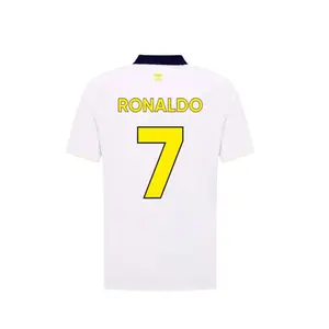 Unisex Polo Soccer Al-Nassr Team Professional League 25/26 Home Replica Player Jersey – White Navy Player Version – Premium Polyester Fabric – Home Short Sleeve Soccer Jersey