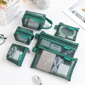 6-Piece Mesh Storage Bags, Zipper Design, Transparent, Multi-Size Portable Organizer, Ideal for Cables, Keys, Cosmetics, Travel, Home Use, Travel Storage Pouch, Travel Pouches