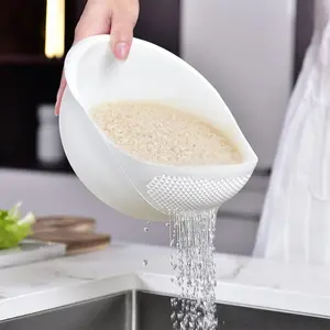 Multifunctional Plastic Rice Washing Bowl with Filter, Strainer Utensils, Food Safe, Ideal for Healthy Meal Prep and Kitchen Efficient Use