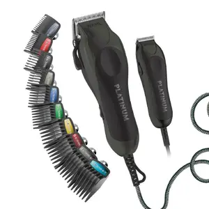 Wahl USA Pro Series Platinum Corded Clipper & Corded Trimmer for Home Haircutting with Color Coded Guide Combs – Model 79804-100