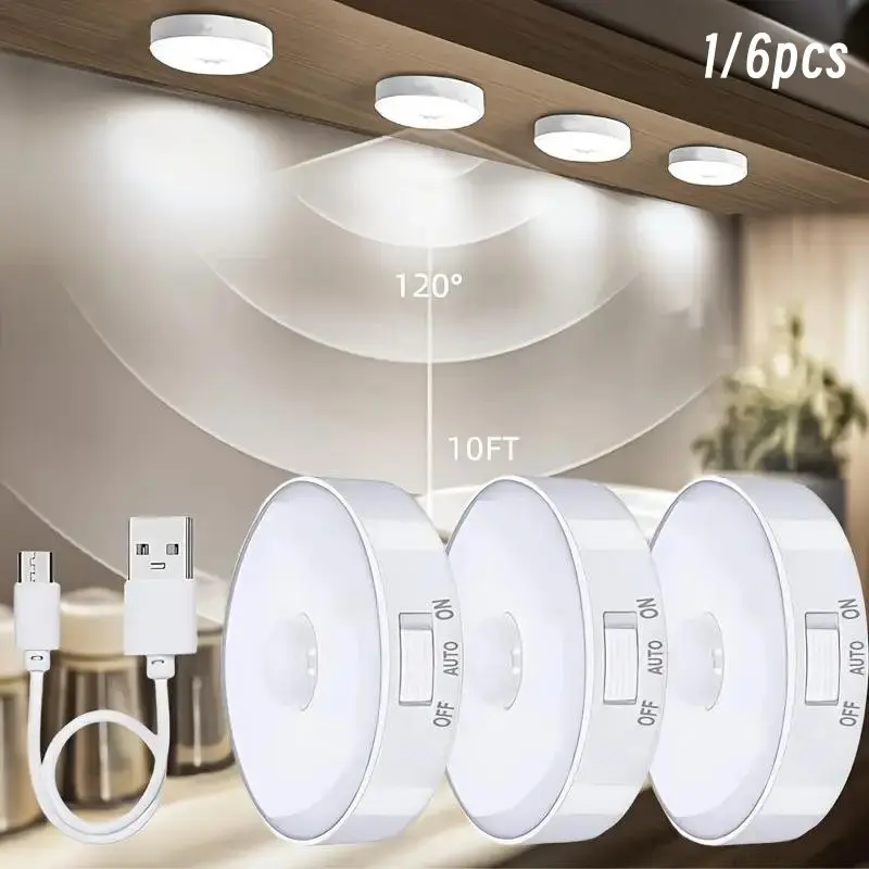 USB Rechargeable LED Under Cabinet Light with Motion Sensor, Adhesive Magnetic Lighting, Dimmable Lighting, Multifunctional Lighting, Wall Mounted Light for Closets, Stairs, Bedroom, LED Closet Lights