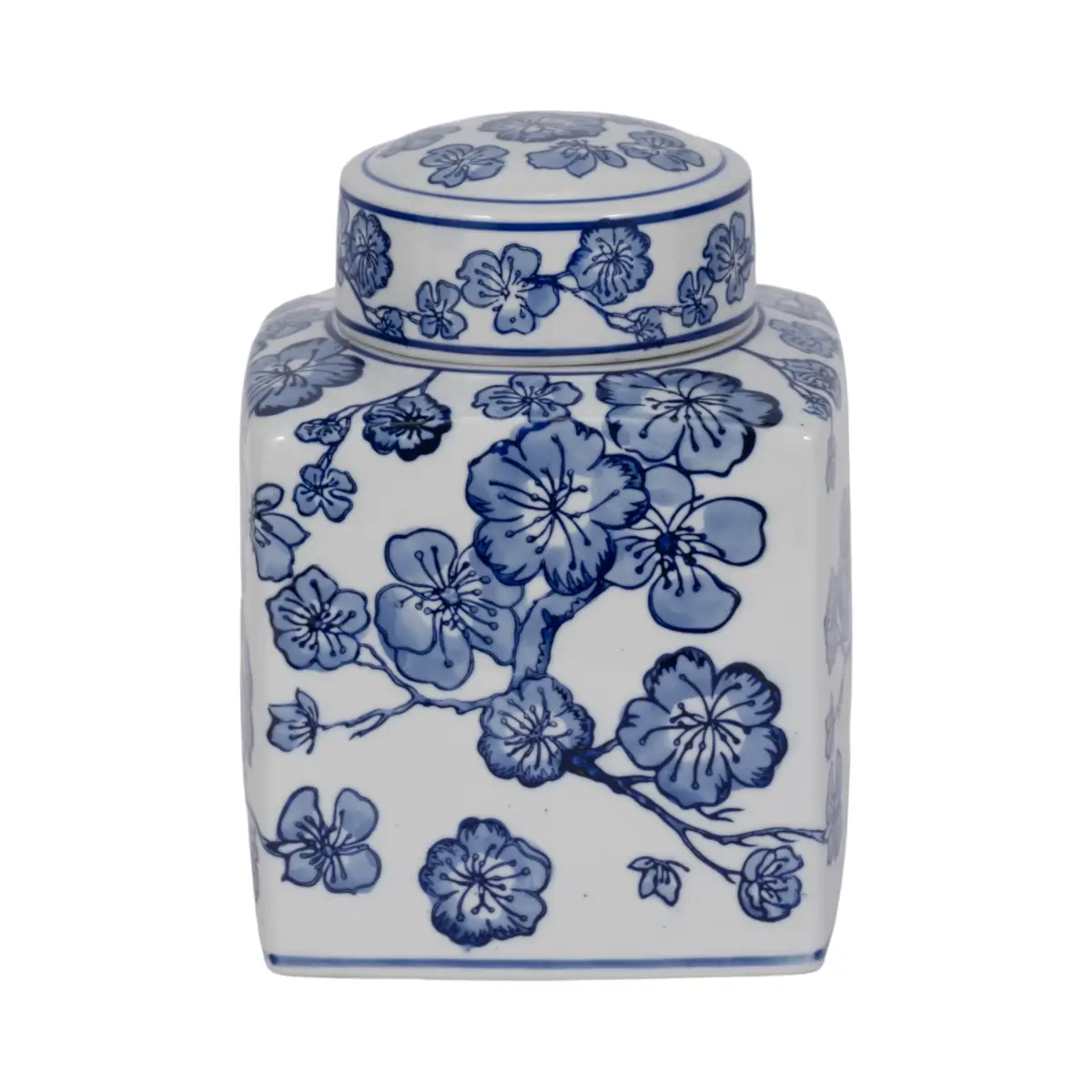 Sagebrook Home 20372-01 8 in. Blue and White Traditional Ceramic Cherry Blossom Chinoiserie Jar Vase, Wall-Mountable Artistic Design Vase, Room Decor Home Supplies Piece, Artistic Design Vases