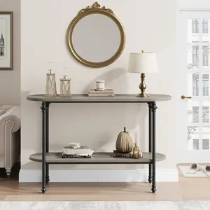 Console Table, 43.3" Entryway Table with Storage, 2-Tier Sofa Table with Metal Frame and MDF Shelves, Behind Couch Table for Living Room, Hallway, Entryway-Grey