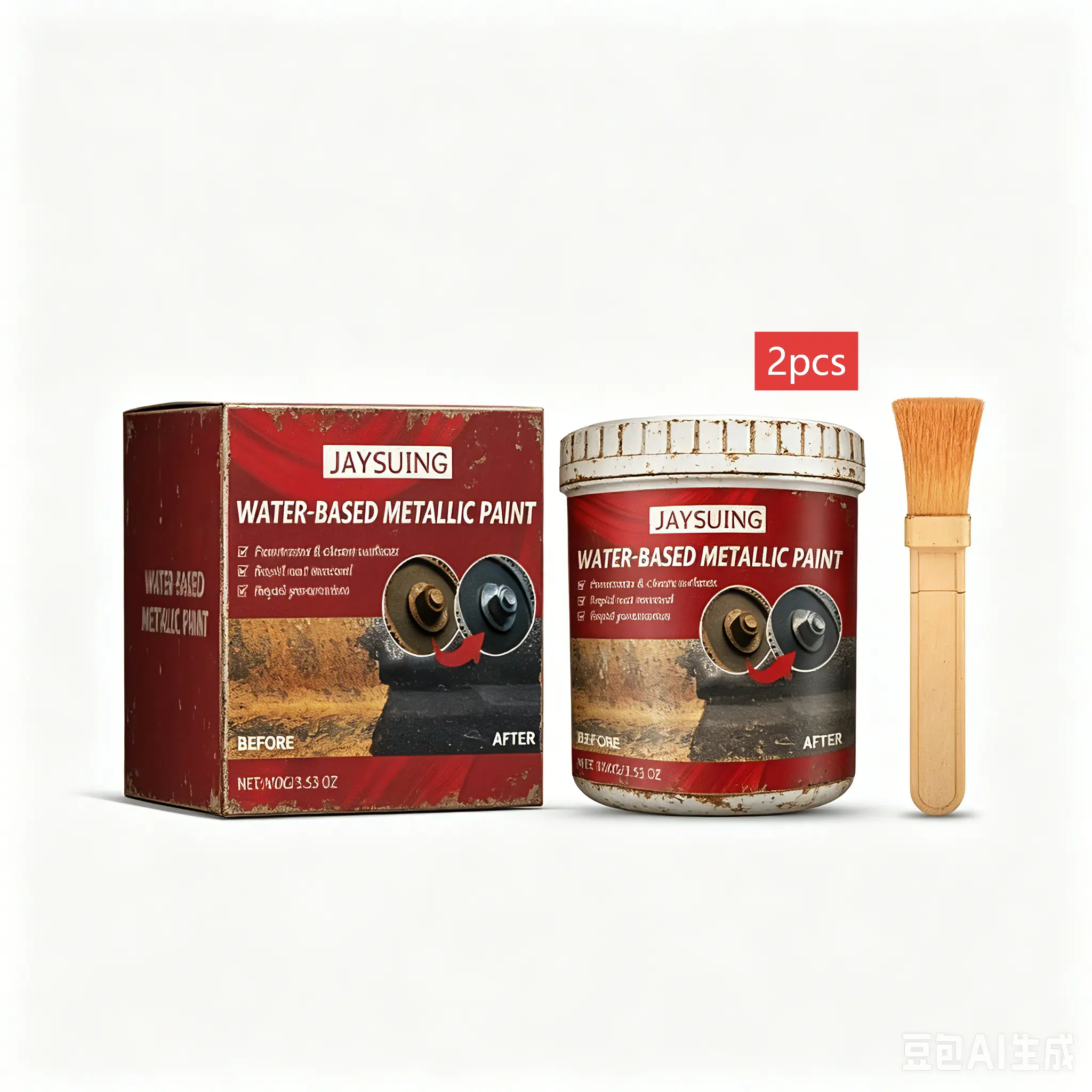 Multi-Purpose Water-Based Anti-Rust Metallic Coating, Rust Converter, Direct-Apply, Quick-Dry, Environmental Protection Formula to Avoid Secondary Corrosion for Automotive & Motorcycle Paint Care