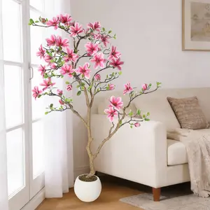 Garvee 6Ft Artificial Magnolia Tree with Pink Flowers, Realistic Lifelike Potted Faux Plant for Indoor and Outdoor Home Décor, Perfect for Living Room, Bedroom, Office, and Hotel Settings