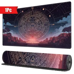 Ancient Mesoamerican Aztec Calendar Celestial Gaming Mouse Pad, Stitched Edges Non - Slip Rubber Base, 15.7x35.4inch for Game Office Desk, Perfect Gift for History Mythology Astronomy Enthusiasts, Desk Accessories
