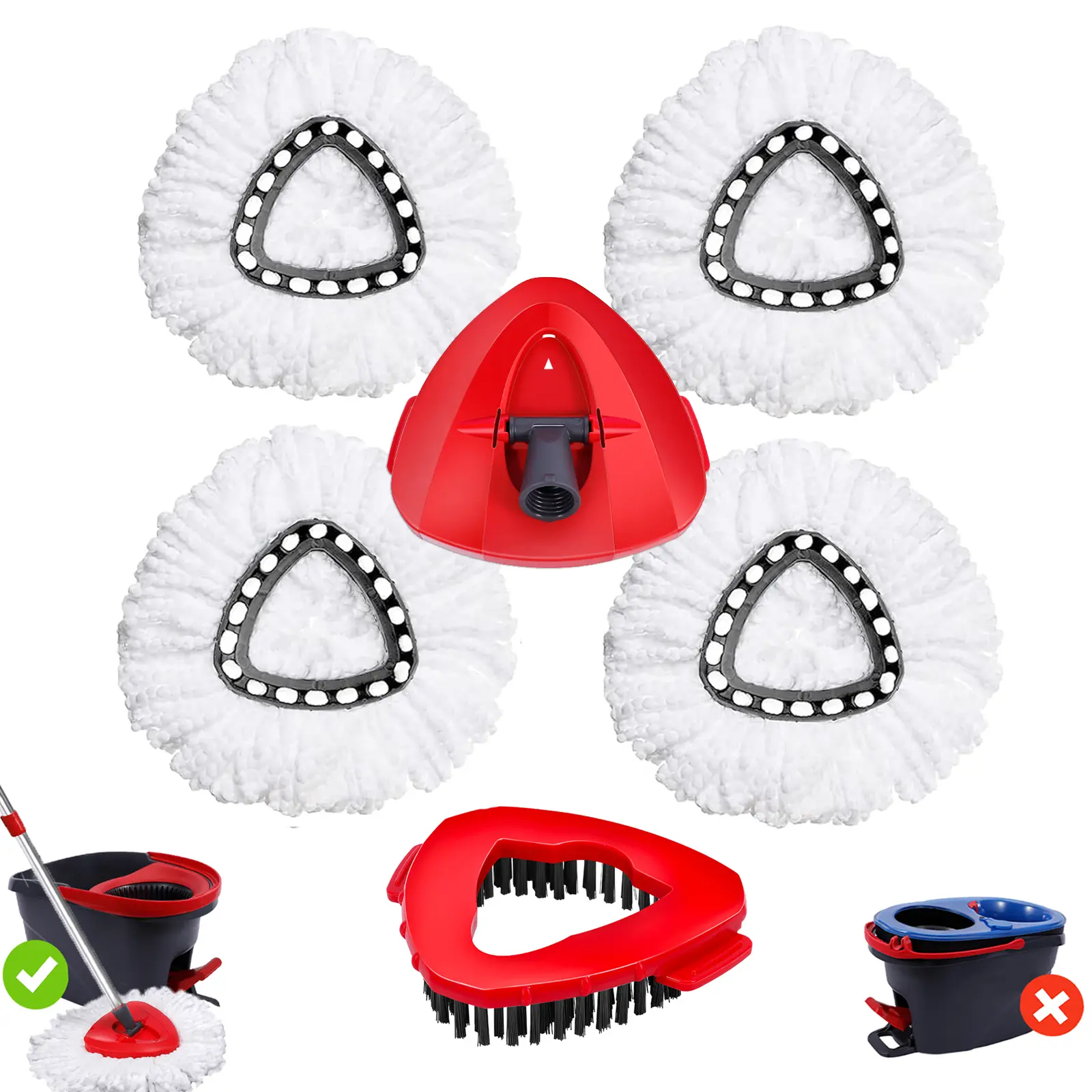 4PCS Mop Head & Scrub Brush Refill For OCedar EasyWring 1 Tank System Only Bucket Handle NOT Included Perfect Suitable Cleaners Pack Cleaning Microfiber Mop Heads, Cleaning Floor Mop, Cotton summerwins,summerwins