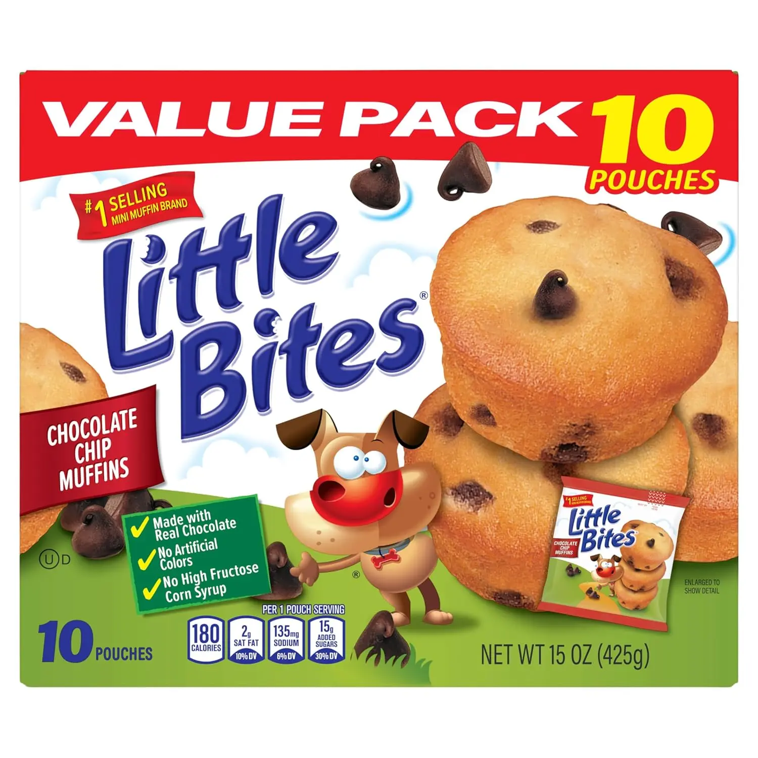 (Value Pack) Little Bites Chocolatey Chip Muffins, 10 individual packs, (1.5 oz each), Made with Real Chocolate Chip Mini Muffins, 15 oz Multipack