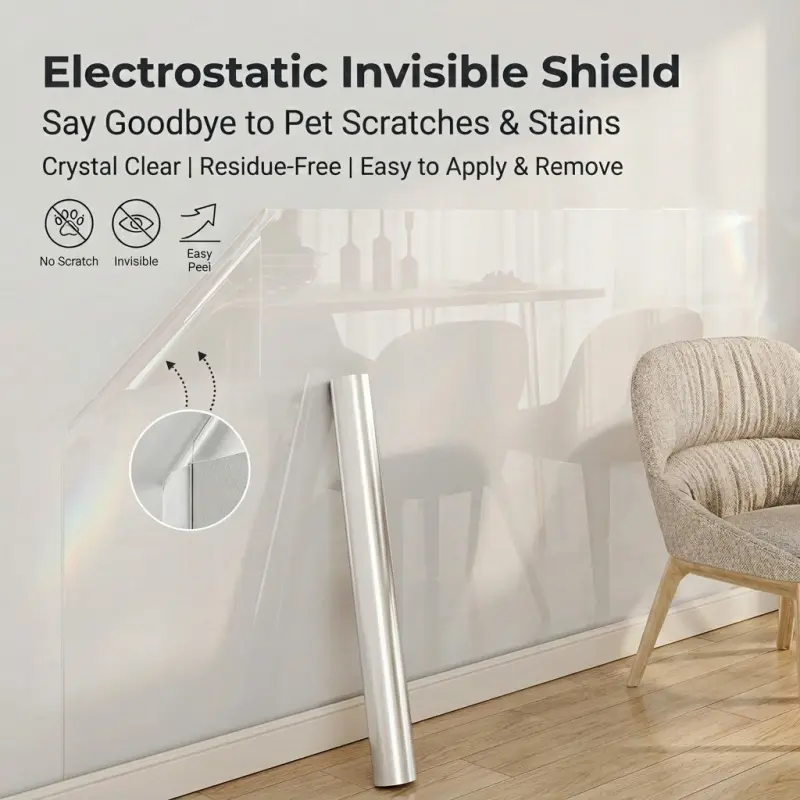 Electrostatic Transparent Wall Protector, Residue-free Anti-scratch Shield, Invisible Protective Film for Walls and Furniture