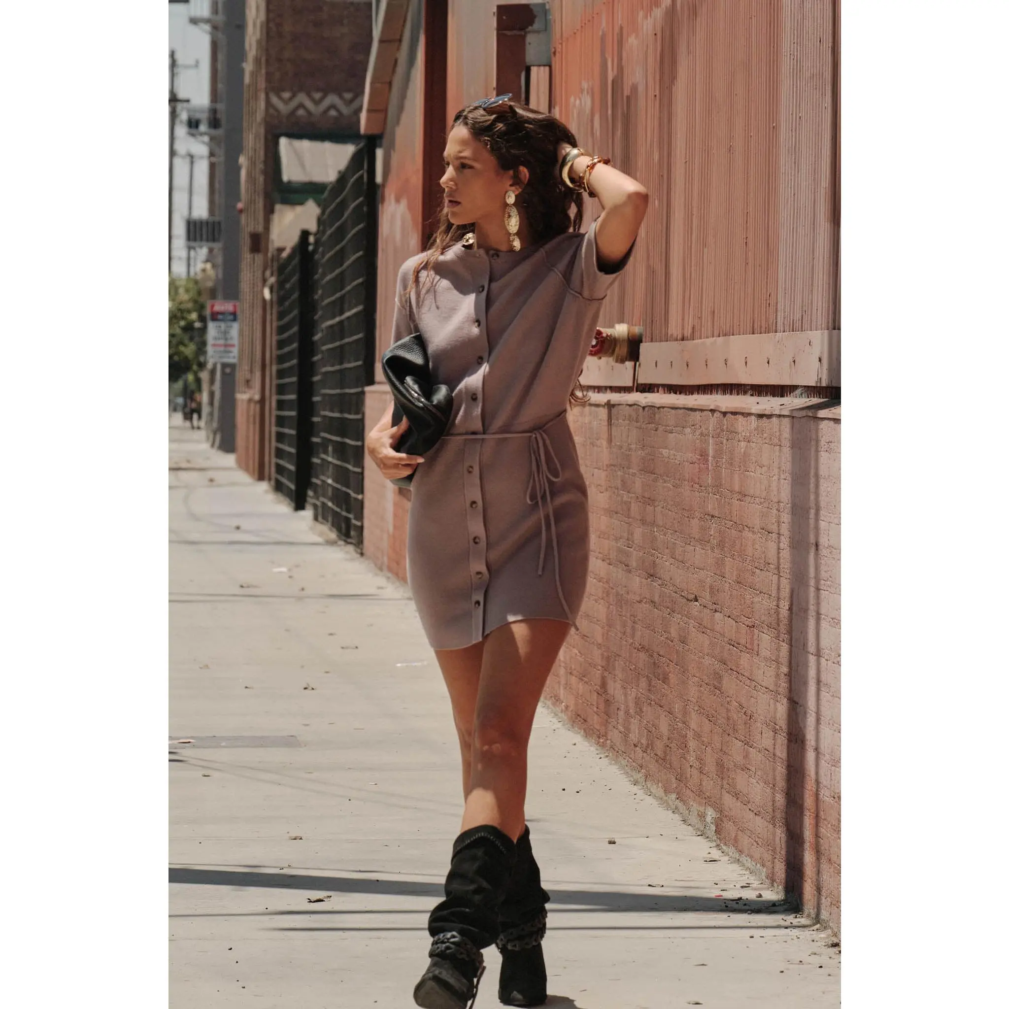 Clean Slate Knit Button-Up Belted Mini Sweater Dress