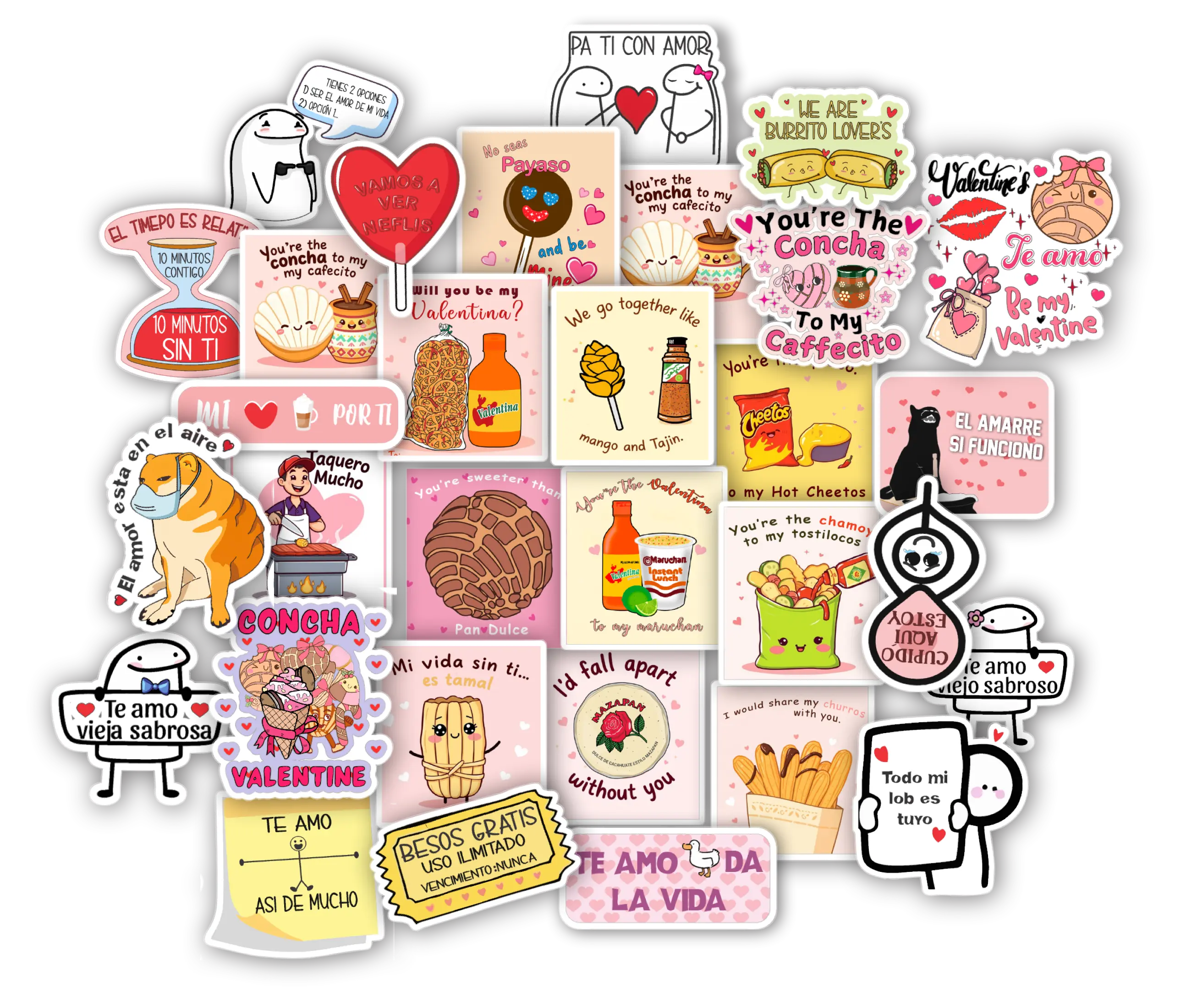 30-Piece Mexican Themed Love & Romantic Sticker Set – Funny & Cute Stickers for Couples, Amigos & More –Water-resistant vinyl  Decals Diy Kit Scrapbook Page