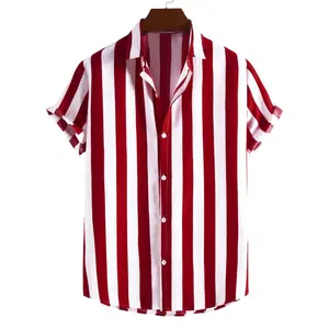 Men's Casual Cotton Striped Menswear Shirt - Loose Short-Sleeved Single-Shoulder Top with Contrasting Colors, Jacquard Detail, Cardigan-Inspired Design