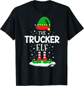The Trucker Elf Christmas Family Matching Costume PJs Cute T-Shirt - Luismrid Shop 94B08MCFKJZF