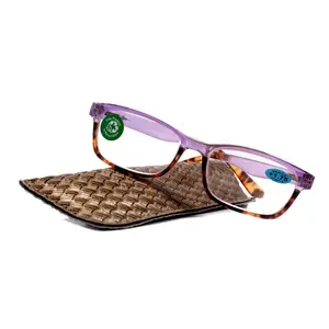 Desiree, (Premium) Reading Glasses High End Reader +1.25..+3 Magnifying Square Style (Purple Tortoise Brown) Optical Frame NY Fifth Avenue Crystal