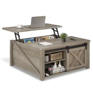 Sikaic 31.5-Inch Adjustable Height Lift Top Coffee Table with Hidden Storage, Grey Indoor Furniture Table, Adjustable Height Table
