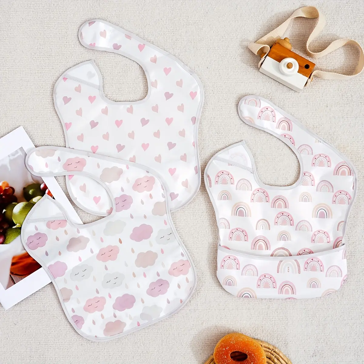 3-Pack Baby Bibs Set, Toddler Bibs, Washable Bib, Polyester Material, Easy Clean Design, Perfect for Feeding Time, Unisex Infant Accessories, Newborn