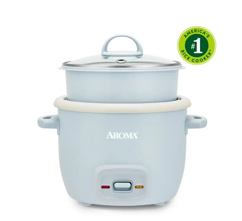 AROMA 4-Cup Cooked, 2-Cup Uncooked Rice Cooker & Food Steamer with Bonded Granite Nonstick Ceramic & Pop-Up Steam Tray - Blue