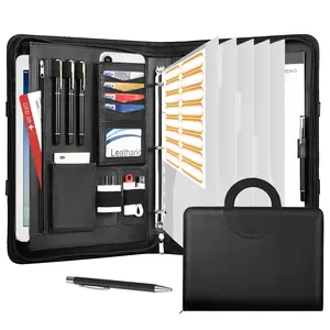 Portfolio Binder, Includes 5 Folder Index Dividers, 13 Inch Tablets Organizer with Handle, Vegan Leather A4 Padfolio, Multi-Pocket Notepad Business Planner Professional Document