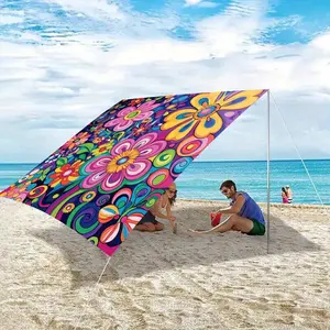 Bohemian Style Colorful Floral Sunshade Canopy featuring a vibrant floral design and easy setup and storage ideal for use at the beach campsites gardens and picnics