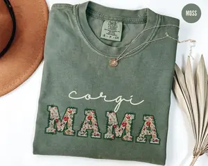 Comfort Colors Corgi Mom Tshirt, Wildflowers Corgi Shirt, Floral Cottage Core Dog Mama Graphic Tees, Pembroke Welsh Corgi Lovers Outfit, Dog Mom Shirt