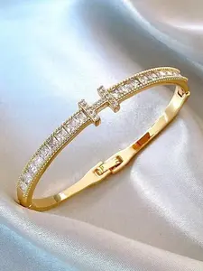 Elegant Zircon Letter Buckle Bracelet, Lightweight Cuff, High-Quality Rhinestone Accessory, Perfect Gift for Women, Ideal for Daily Wear & Parties, Cross Bracelet