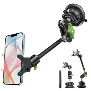 Suction Cup Car Phone Mount, 12 in Heavy Duty Metal Cell Phone Holder for Windshield, 360° Rotation Vacuum Magic Arm for iPhone All Smartphone & Cars Truck