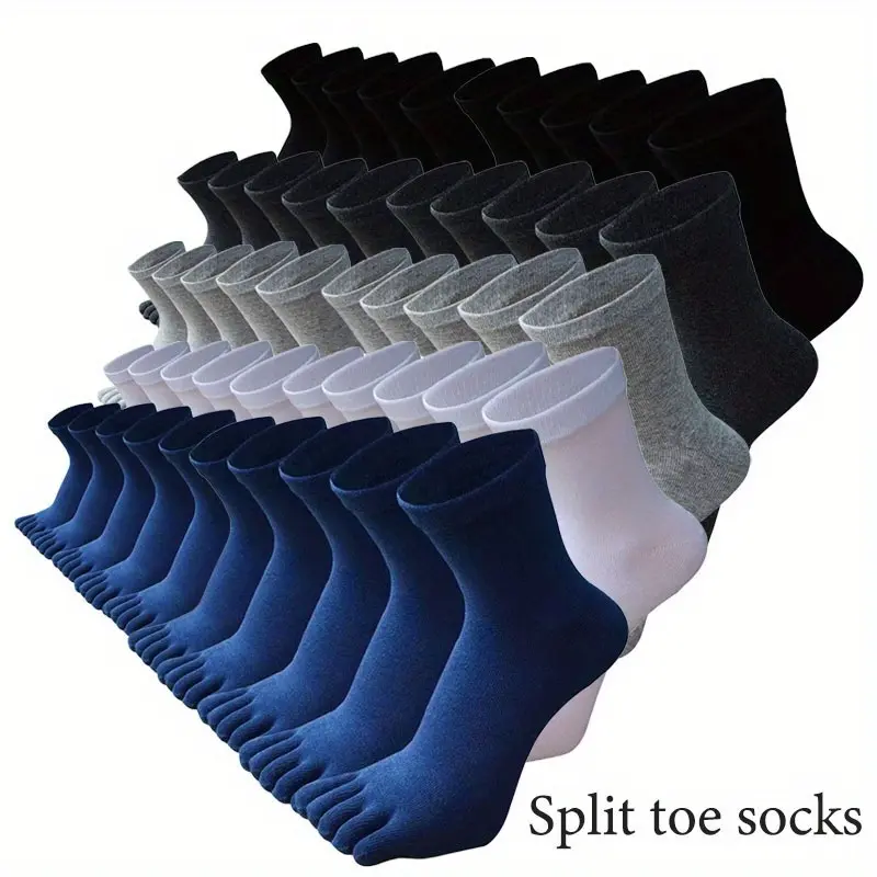 Women's 5-Finger Medium-Tube Soft Black Athletic Socks, Sub-Toe Design, Sweat-Absorbing, Breathable, Available in 5/10/20 Pairs for Active Use (Includes 5-Pair Black Set), Soft Socks
