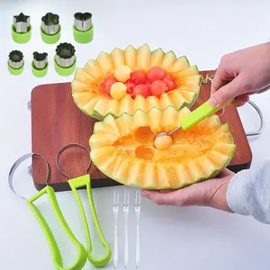 12PCS Watermelon Cutter Set, 4-in-1 Fruit Cutter Shapes, Stainless Steel Slicer, Melon Baller Scoop, Seed Remover, Peeler, Kitchen Gadgets for Easy Fruit Preparation and Perfectly Shaped Fruit Carving Tools