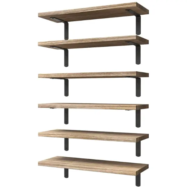 16.5 Inch Wood Floating Shelves Set of 6, Shelves for Wall Decor, Farmhouse Shelf for Bedroom, Bathroom Storage Shelves, Book Shelves for Living Room - Rustic Brown