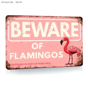 2D Flat Flamingo Wooden Sign, Outdoor Pink Flamingo Decor, Caution Flamingo Warning Wall Art Gift for Women - 8x5.85 Inches, Perfect for Home Kitchen Bar Patio Garage Party Decoration, 2D Flat