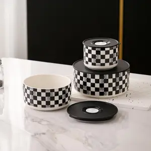 Checkerboard Pattern Food Storage Bowl Set, Silicone Lid Container with Lid, Moisture-proof Sealed Food Storage Container for Kitchen, Tableware