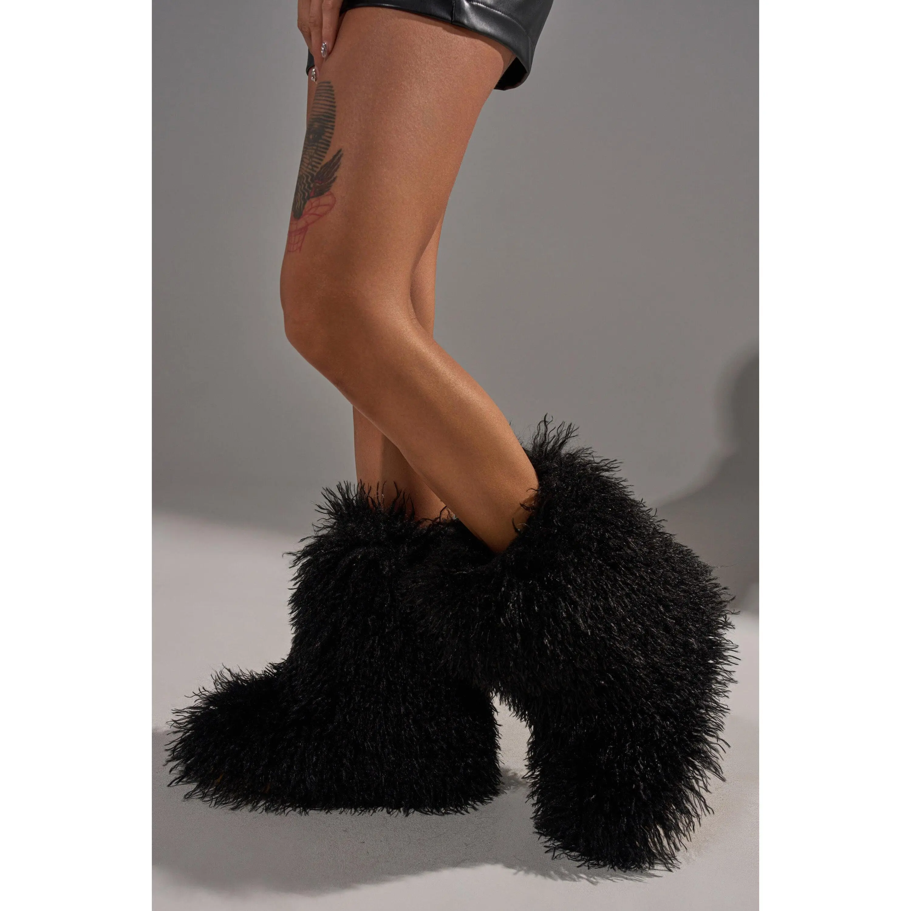AZALEA WANG AZAD BLACK MOHAIR FLAT BOOTIE