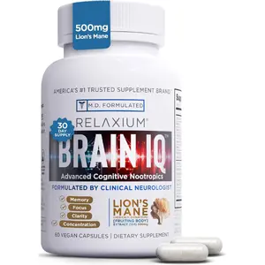 Relaxium BrainIQ Nootropic Brain Supplements | Memory Supplement for Brain Health | Cognitive Supplement & Memory Pill with Lion's Mane | L-threonine & Coffee Extract - 60 Count (Pack of 1)