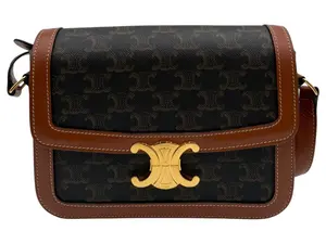 Pre-owned CELINE CALFSKIN/CANVAS Crossbody Bags TEEN TRIOMPHE BAG IN TRIOMPHE CANVAS AND CALFSKIN