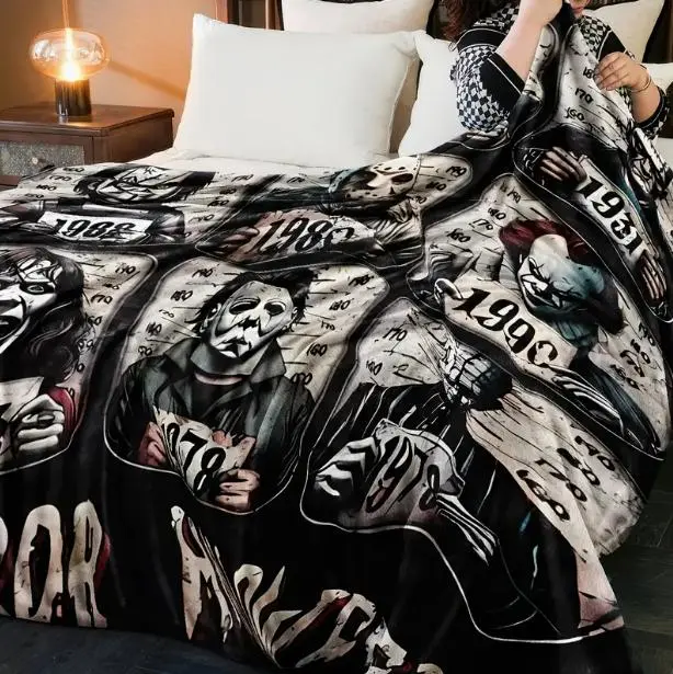 [Summer Sale Deals] Horror movie throw blanket is soft and cozy, perfect for home office or picnic decoration for Halloween
