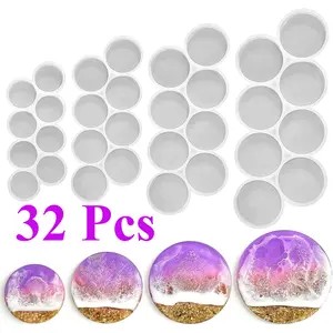 32 pcs Set of 2'', 1.75'', 1.5'', 1.25'' Circle Grip Mold, Magnet Mold, Round Keychain Silicone Mold for Resin