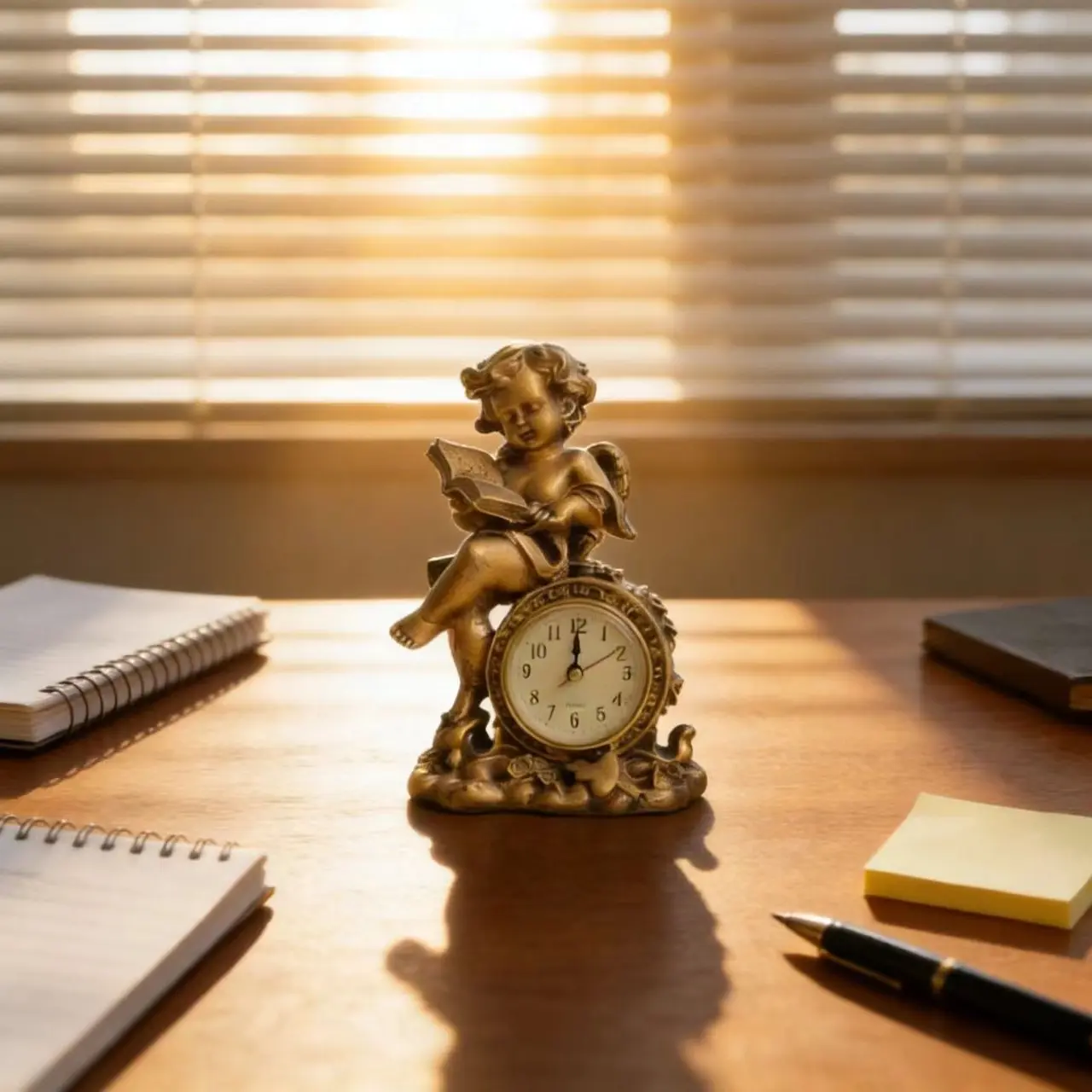 Angel Clock Vintage Resin Desktop Decor, Style Office Desk Clock for Home & Office, Unique Decorative Timepiece, Decorative Accent